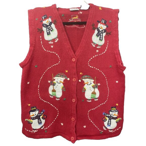 Bobbie Brooks Sweaters - Vintage Bobbie Brooks Women's Sweater Vest Red Knit Christmas Snowman Large
